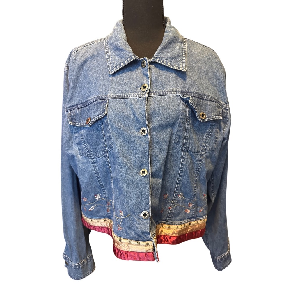 Vintage Agapo XL Denim Shacket Floral Embroidered Top Cotton India Grannycore